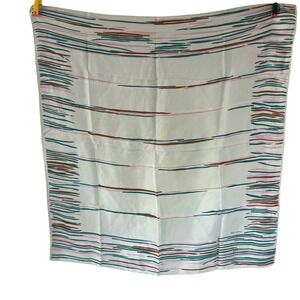 Carol Stanley Scarf Green Pink Brown Abstract Silk Hand Rolled Vtg SEVINI 27"‎
